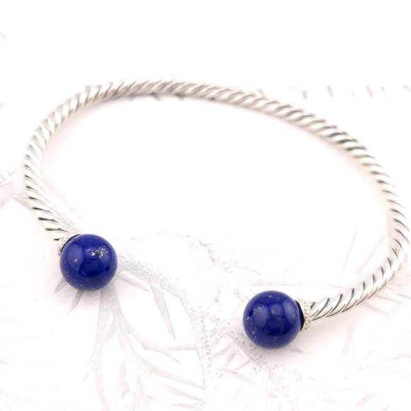 David Yurman Sterling Silver Diamonds & Lapis Solari 3.5mm Bangle Bracelet - Picture 1 of 11